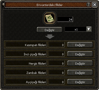 Envanterdeki filizler penceresi