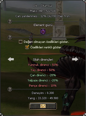 Canavar bilgi penceresi